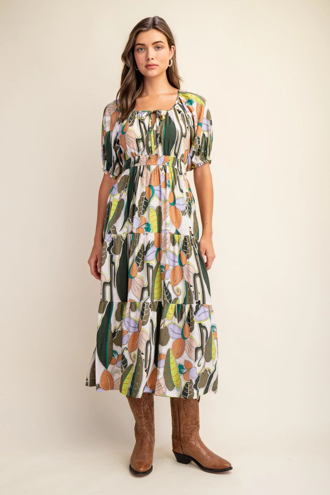 Bold Print Tiered Midi Dress