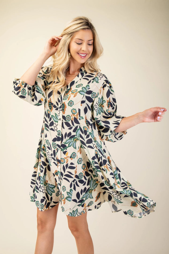 Flower + Leaf Shirt Dress