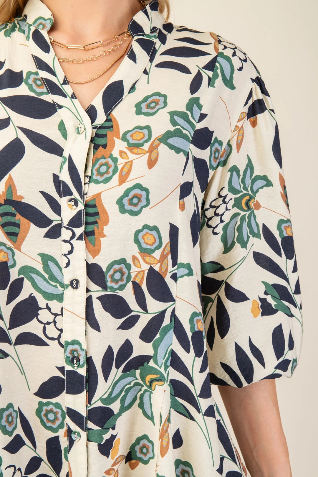 Flower + Leaf Shirt Dress