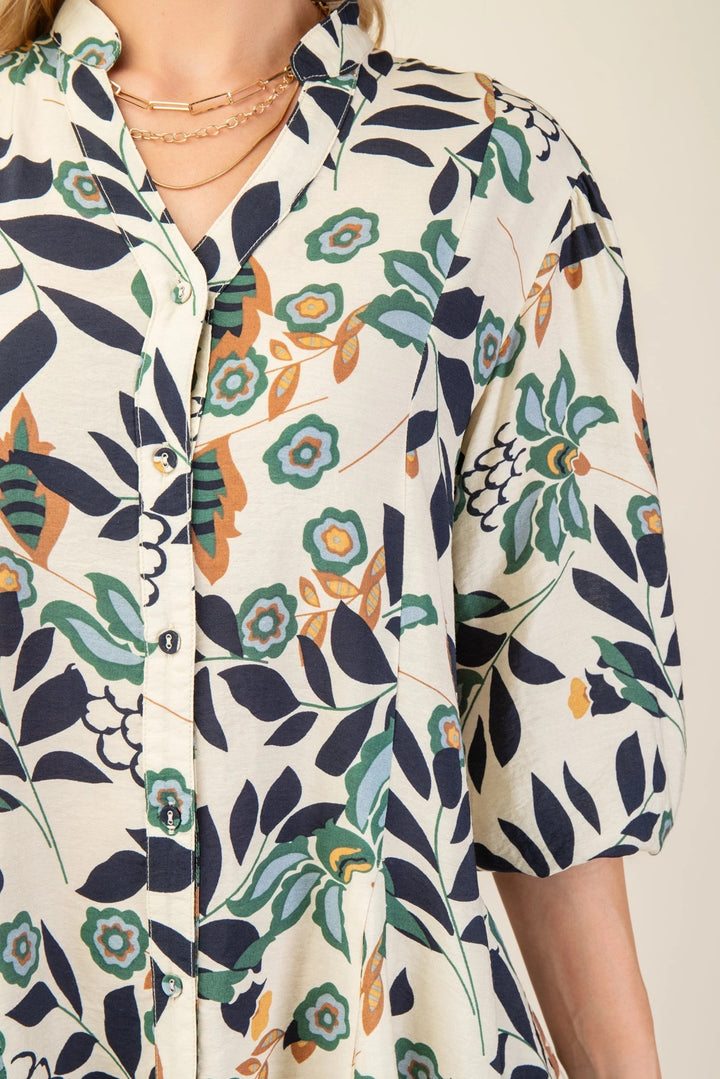 Flower + Leaf Shirt Dress