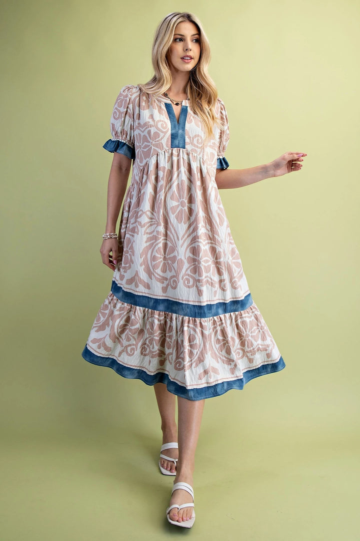 Contrast Trim Midi Dress
