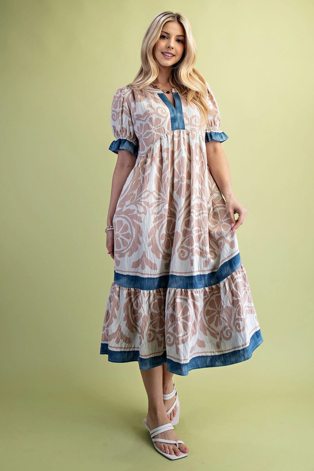 Contrast Trim Midi Dress
