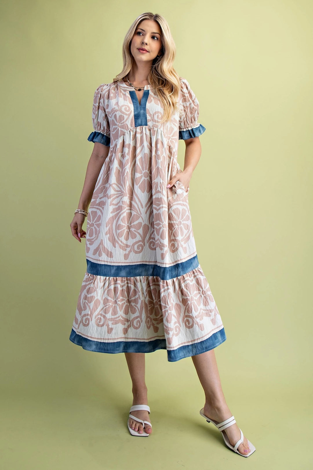 Contrast Trim Midi Dress