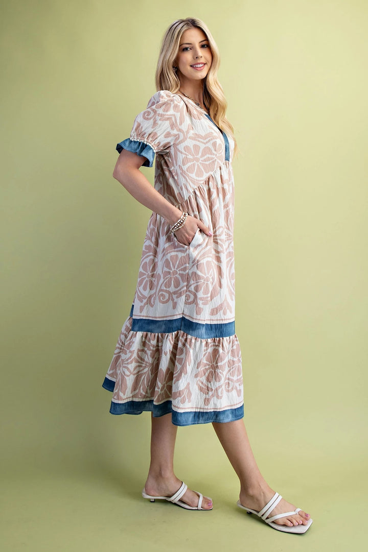 Contrast Trim Midi Dress
