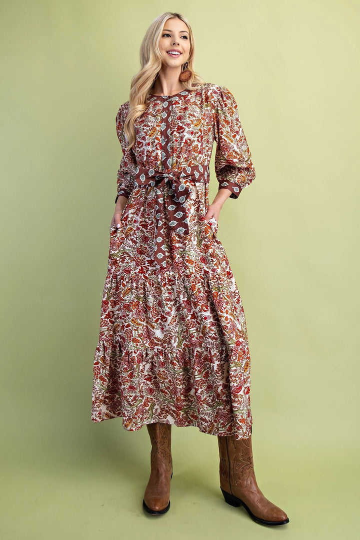 Contrast Band Floral Maxi Dress