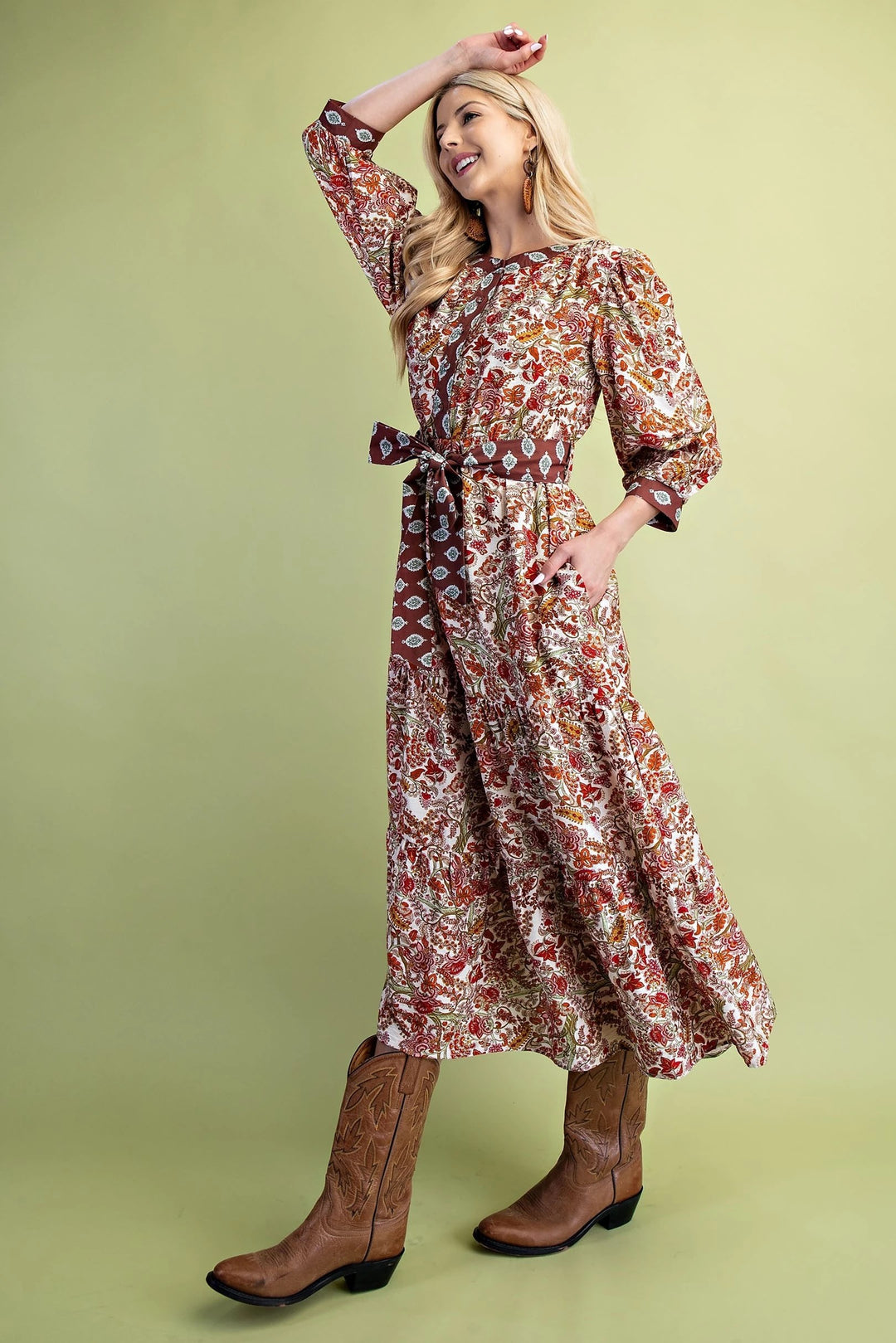 Contrast Band Floral Maxi Dress