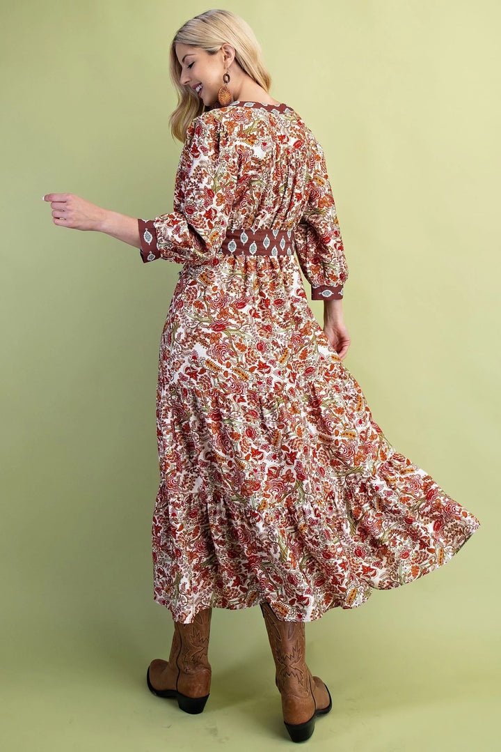 Contrast Band Floral Maxi Dress