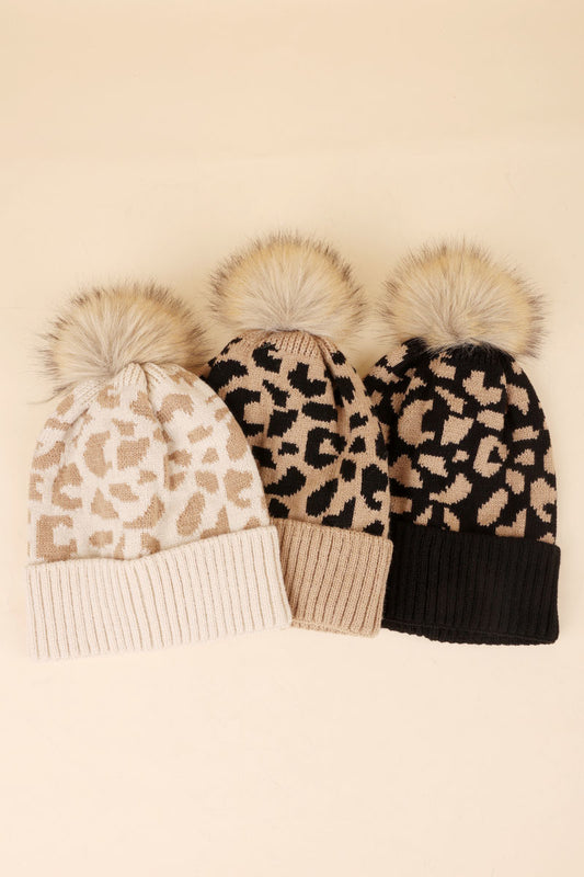 Leopard Pom Beanie