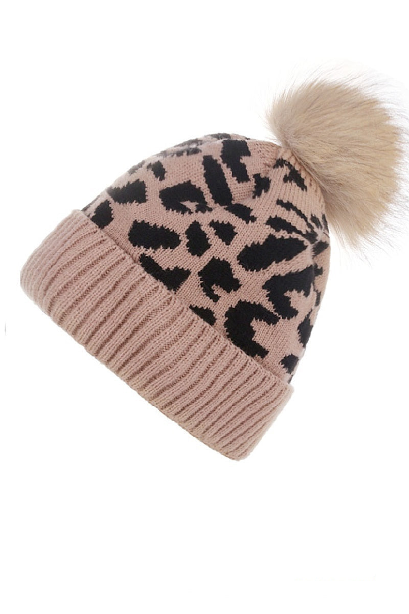 Leopard Pom Beanie