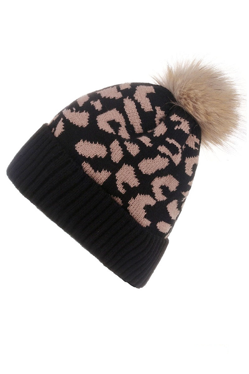 Leopard Pom Beanie
