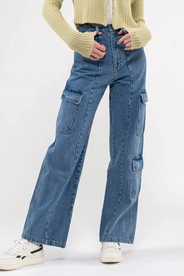 High Waist Denim Cargo Pants