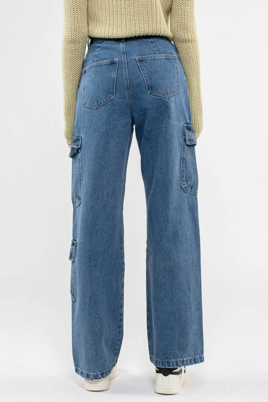 High Waist Denim Cargo Pants