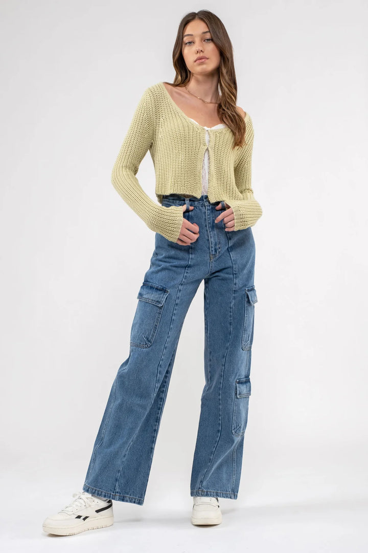 High Waist Denim Cargo Pants