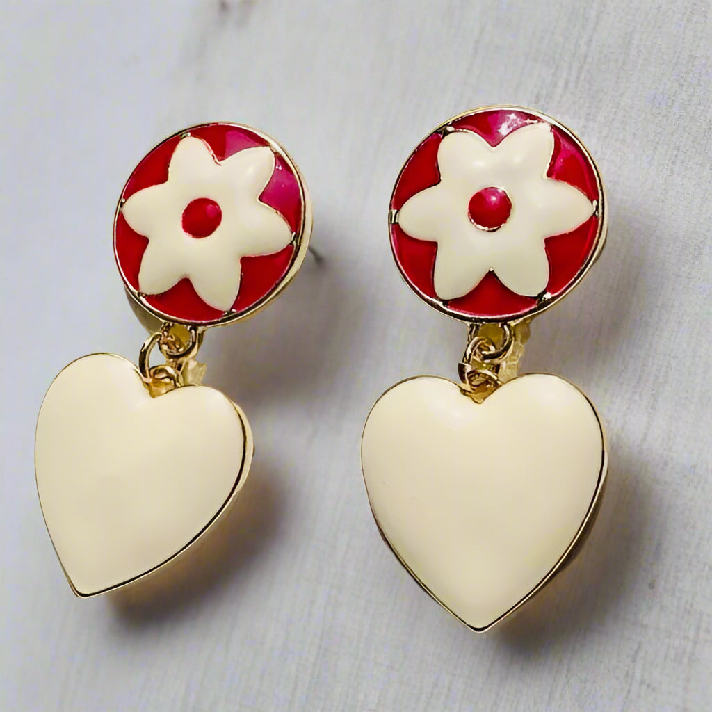 Enamel Flower + Heart Drop