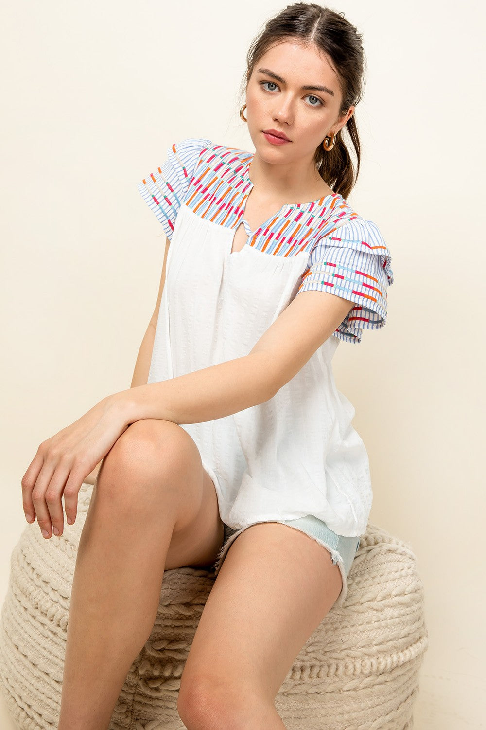 White + Textured Embroidery Top