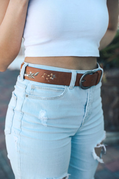 Hibiscus Embroidered Vegan Belt