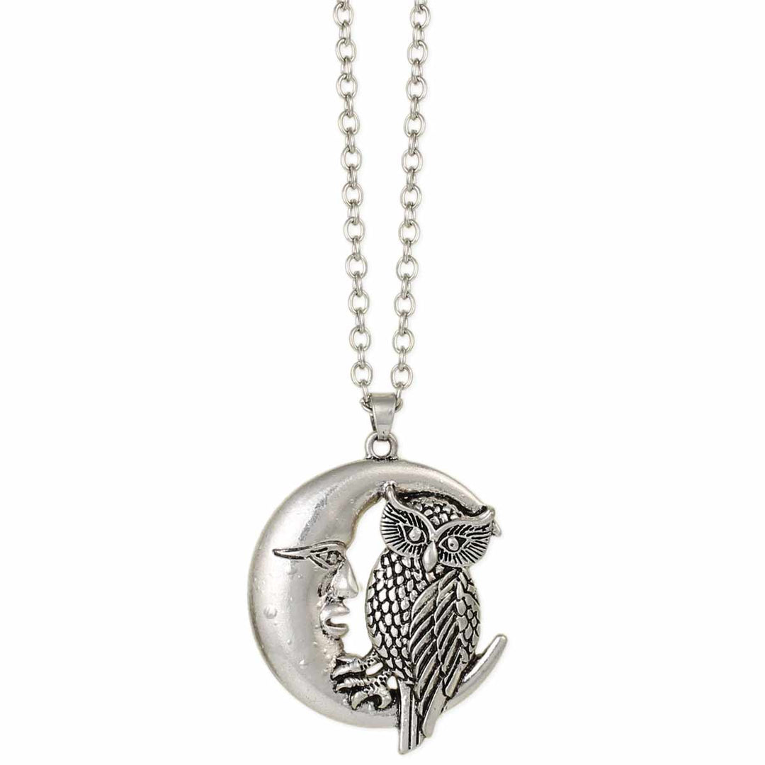 Owl + Crescent Moon Necklace