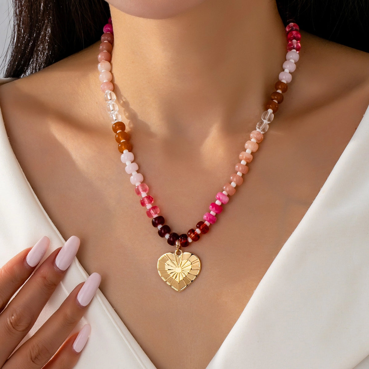 Spike Heart Beaded Necklace