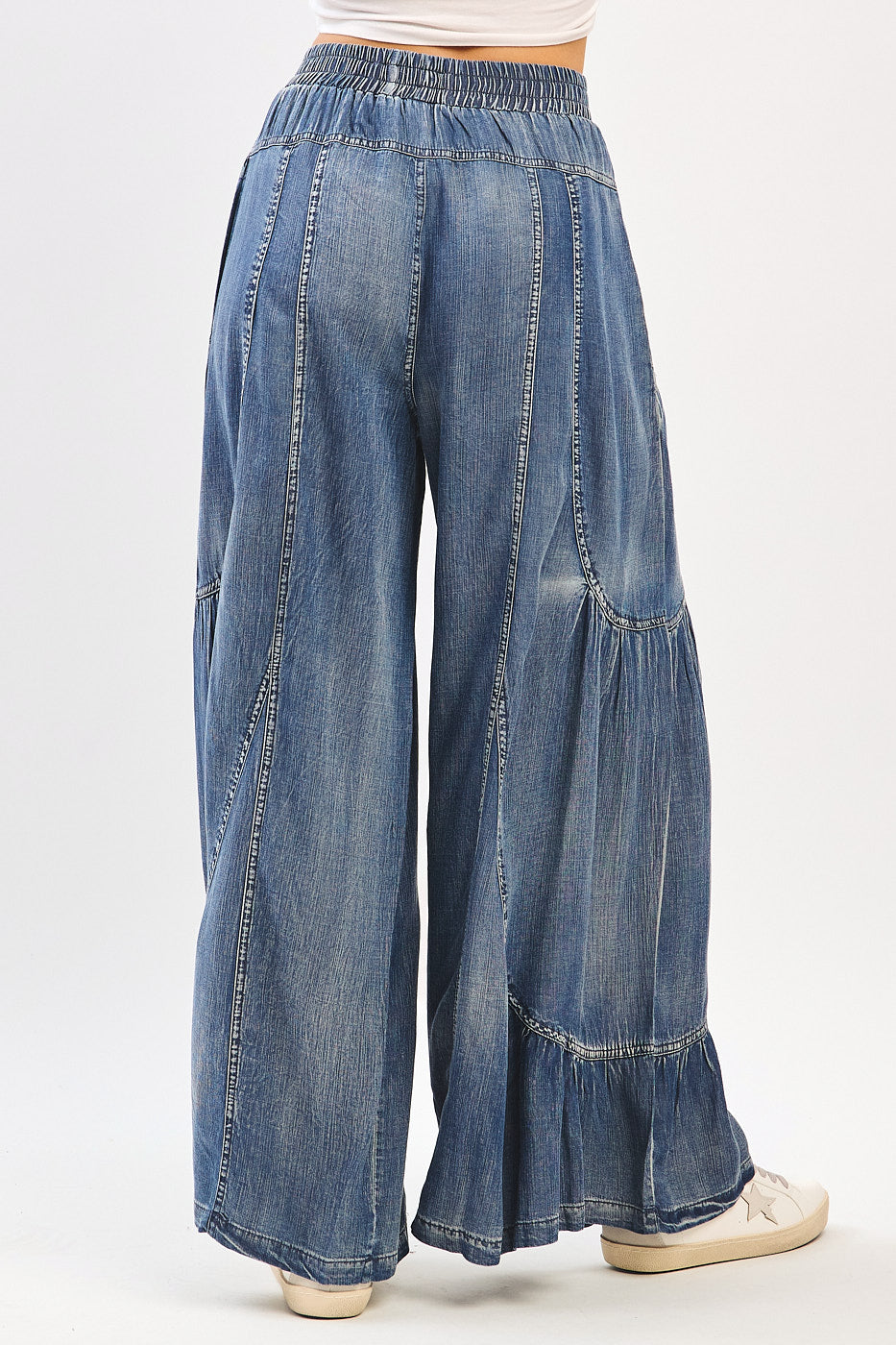 Ruffled + Tiered Chambray Pants