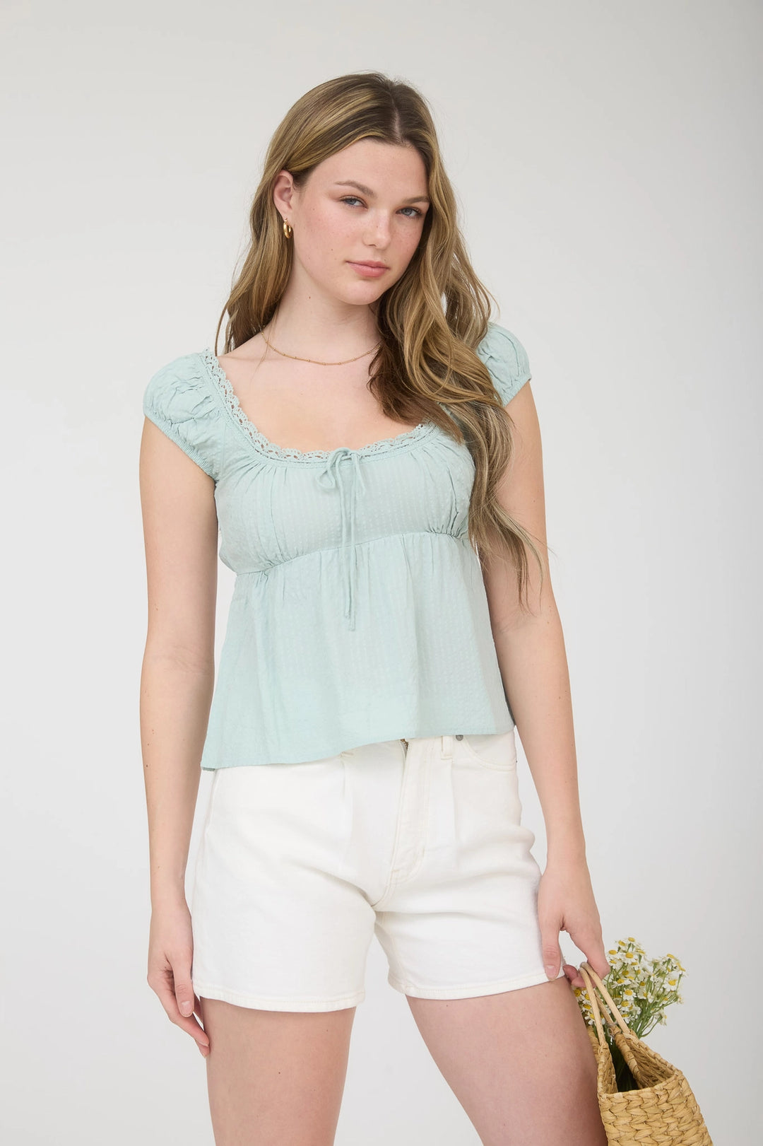 Stripe Lace Short Sleeve Top