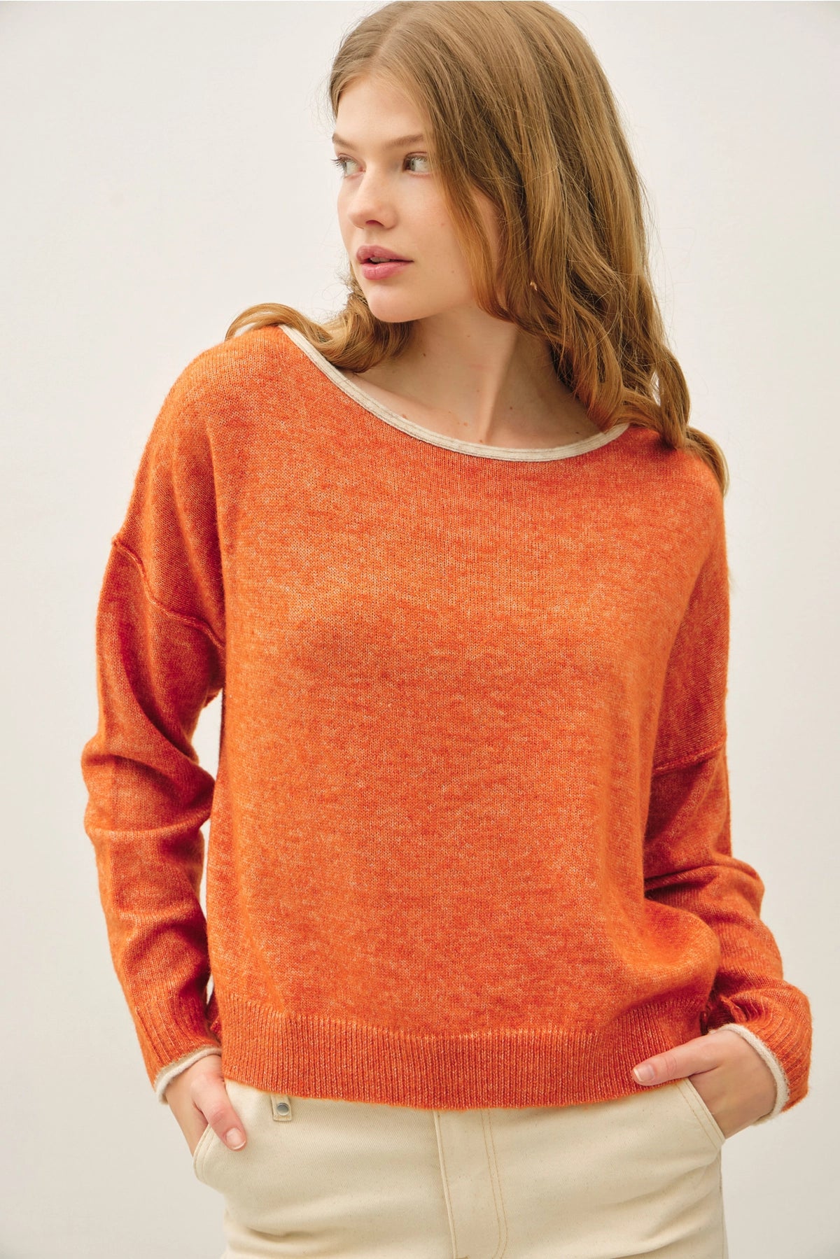 Contrast Boat Neck Sweater