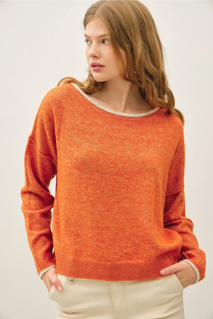 Contrast Boat Neck Sweater