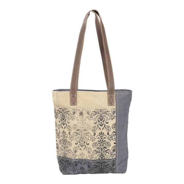 Repurposed Canvas Tote - Gray Floral