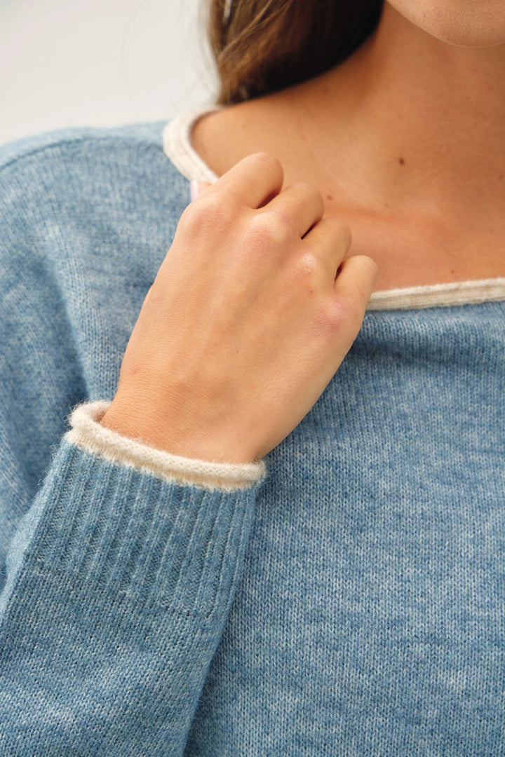 Contrast Boat Neck Sweater
