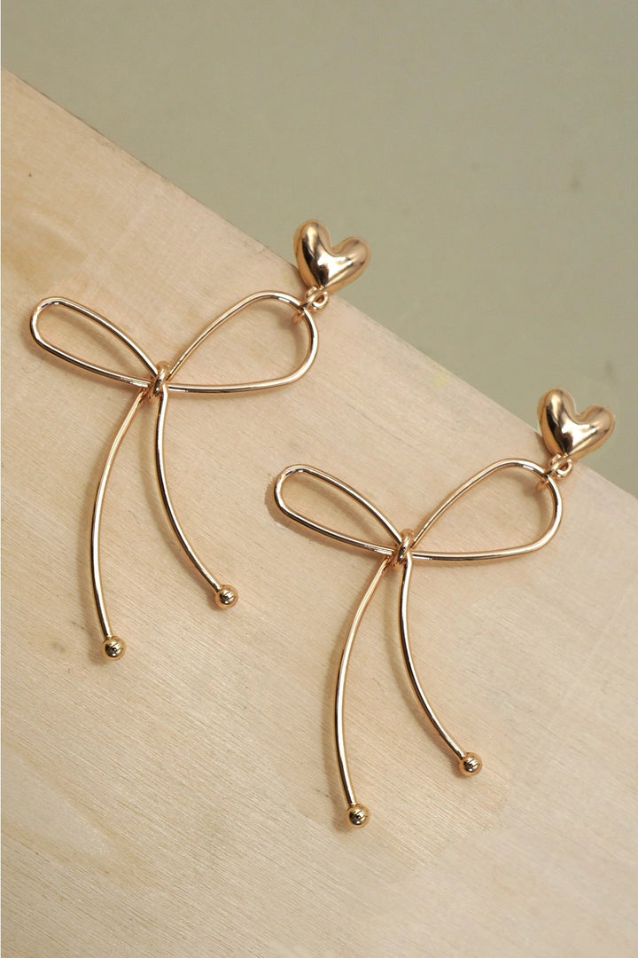 Long Wire Heart Bow Studs
