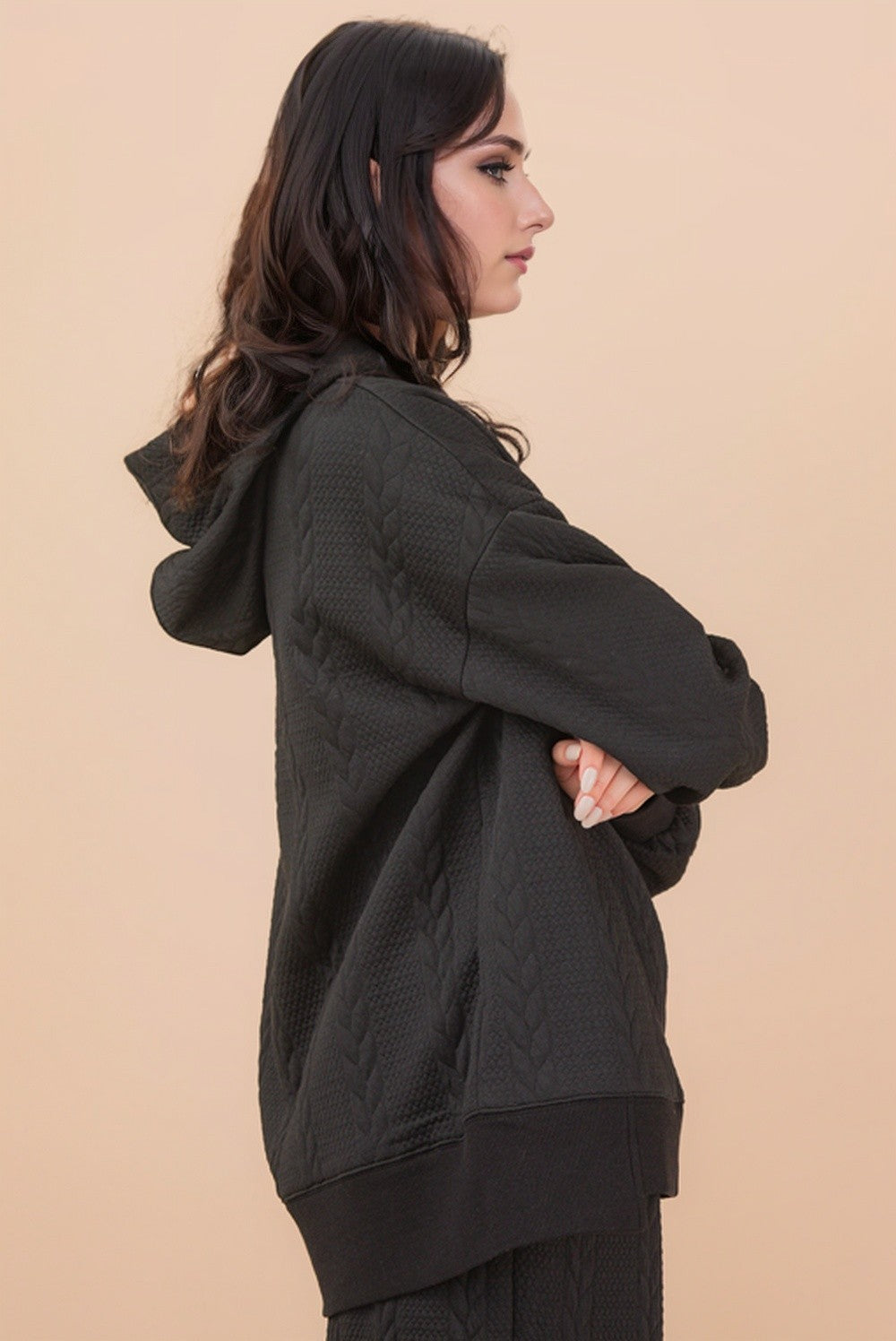 Cable Knit Textured Hoodie