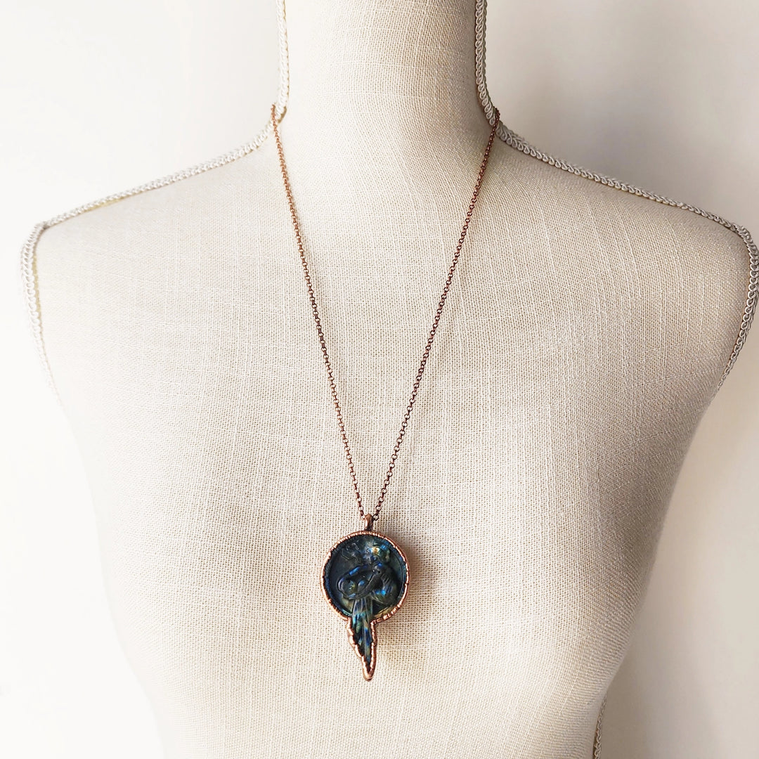 Carved Labradorite Full Moon Goddess Necklace