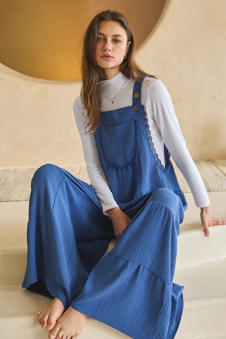 Lace Trim Solid Jumpsuit