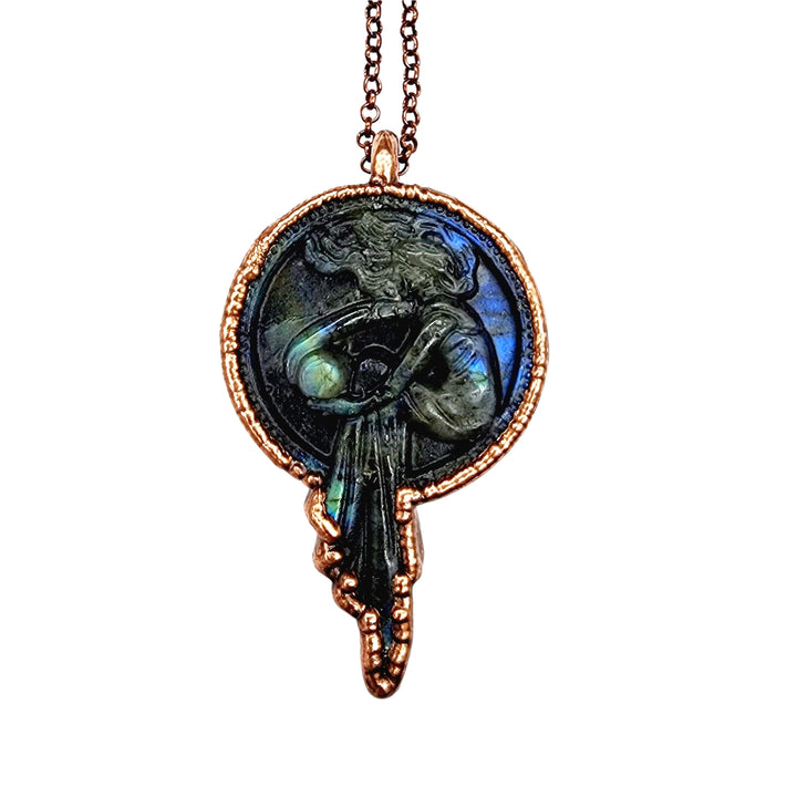 Carved Labradorite Full Moon Goddess Necklace