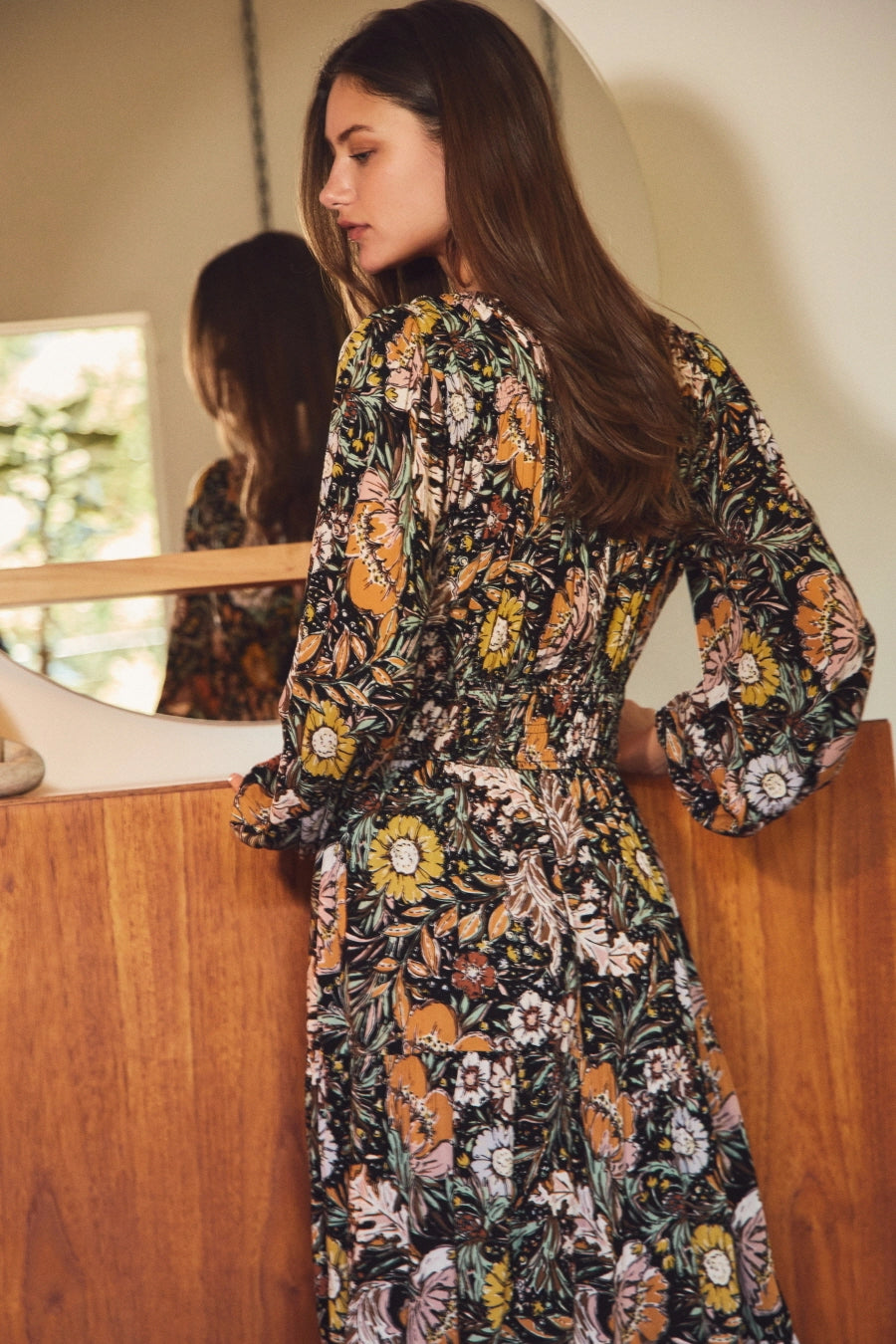 Longsleeve Floral Midi Dress