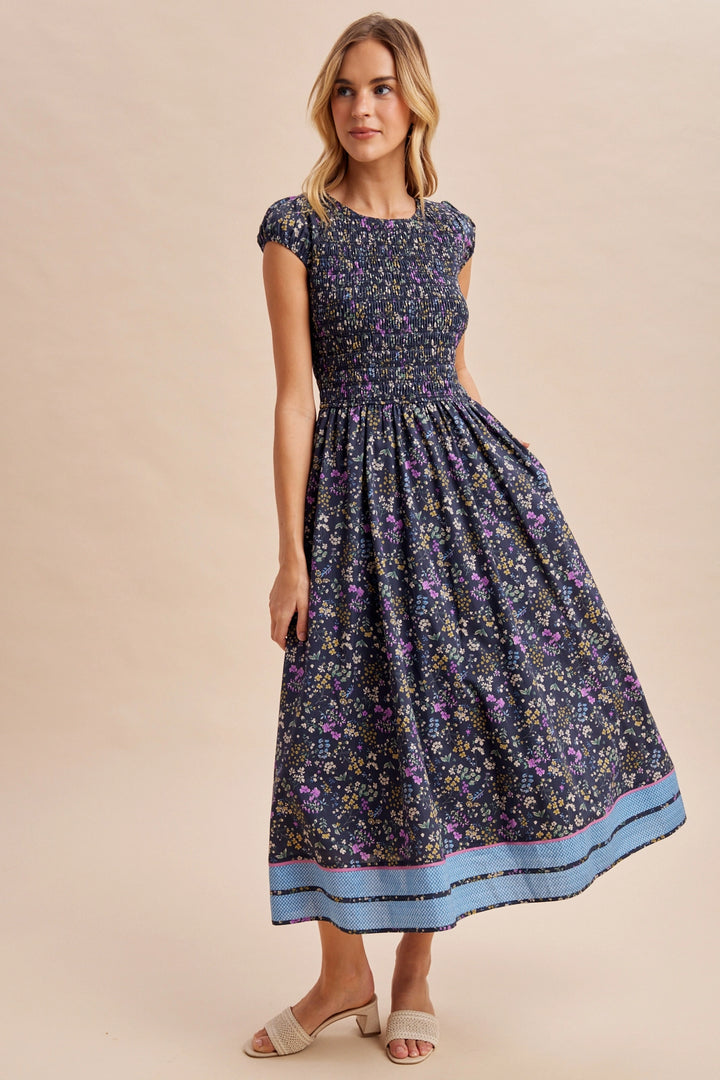 Smocked Floral Midi Dress