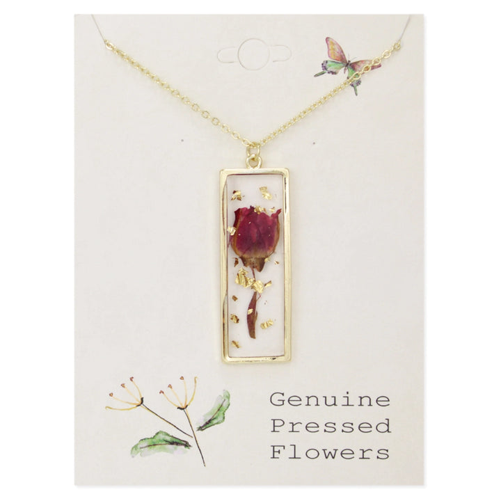 Gold Bar + Red Dried Flower Necklace