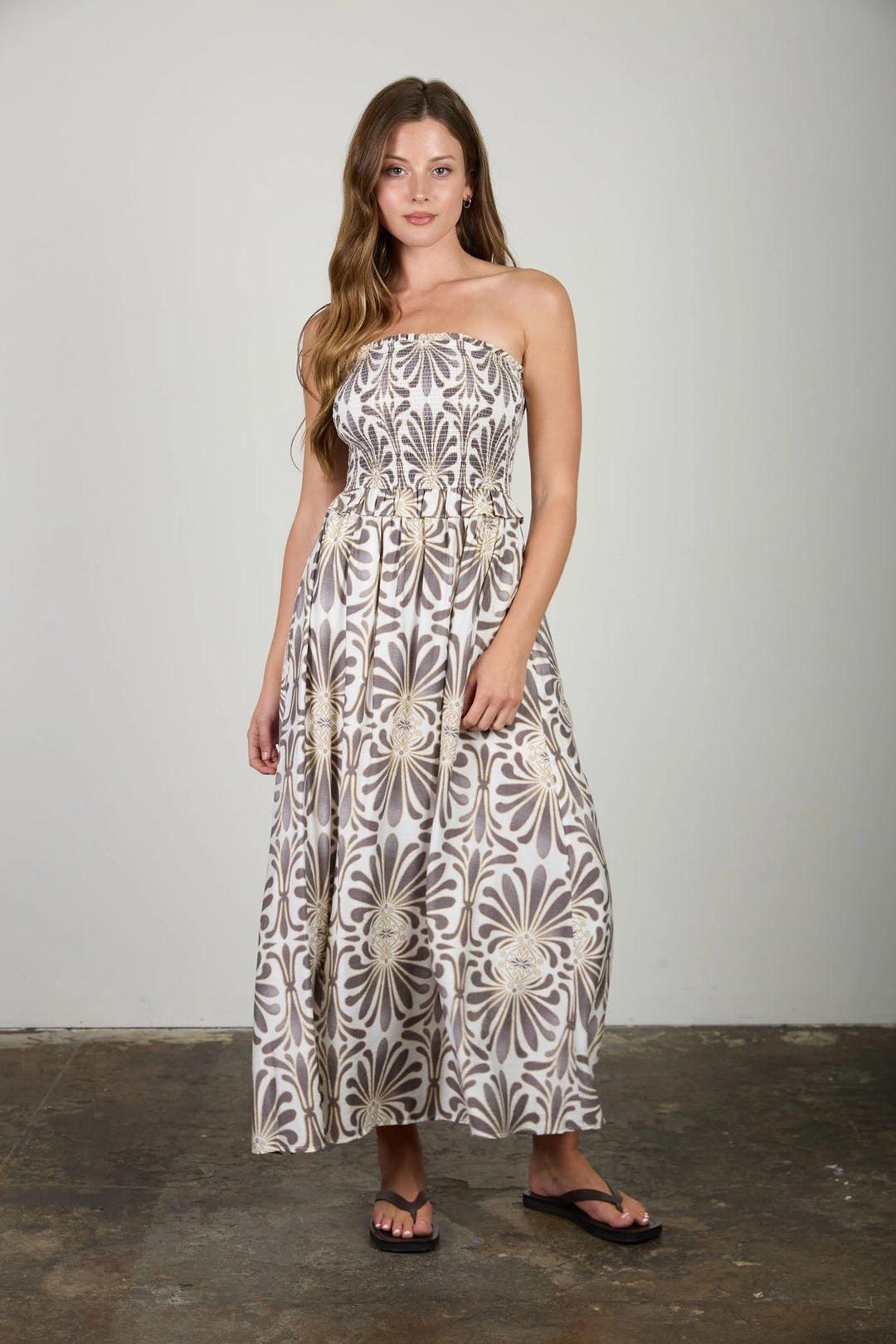 Strapless Damask Print Dress