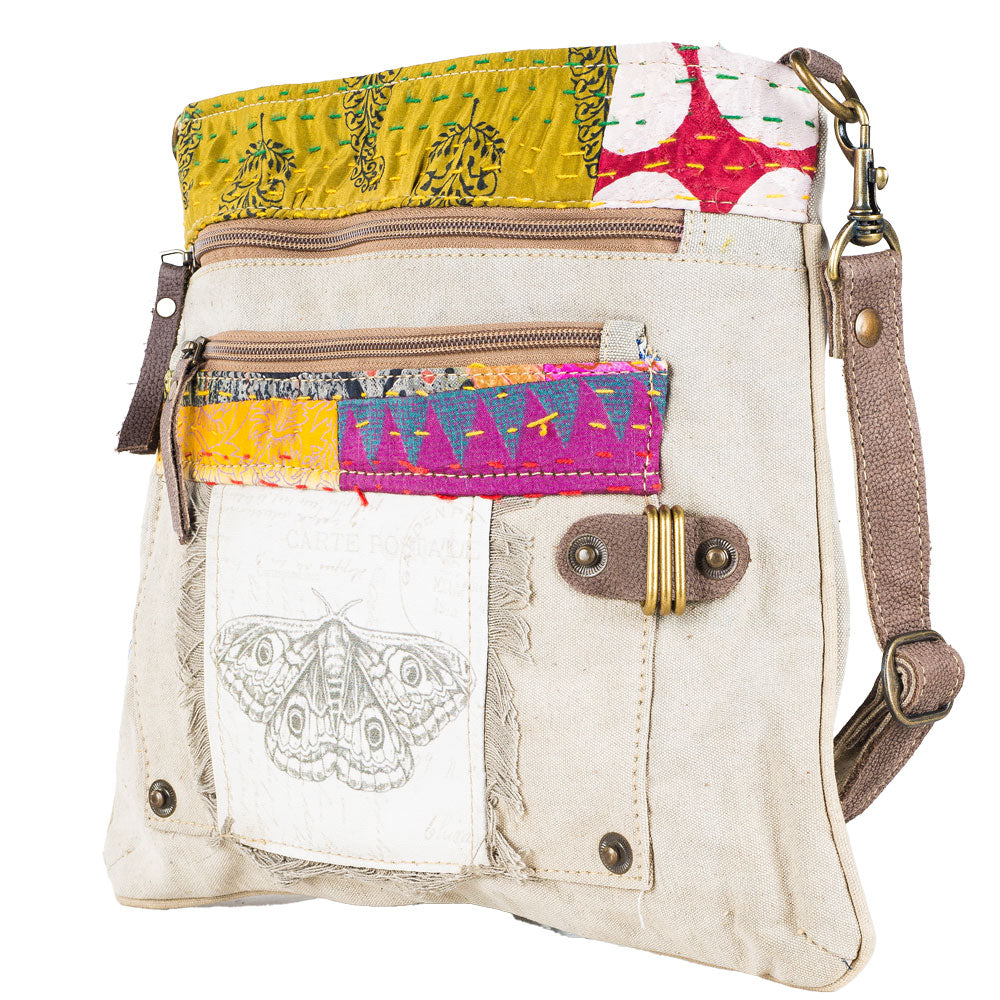 'Moth + Kantha'  Repurposed Canvas Shoulder Bag