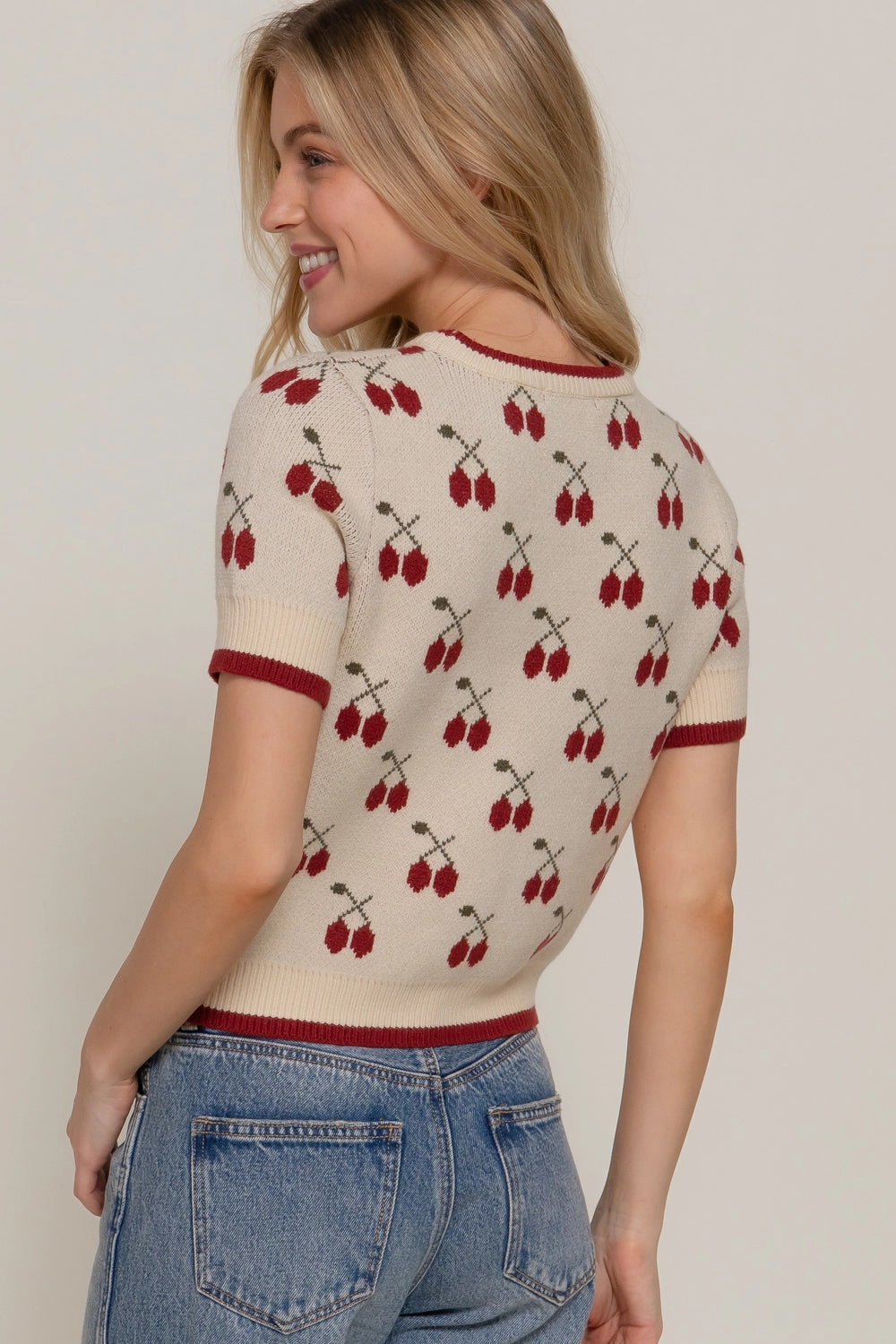 Short Sleeve Knit Cherry Top