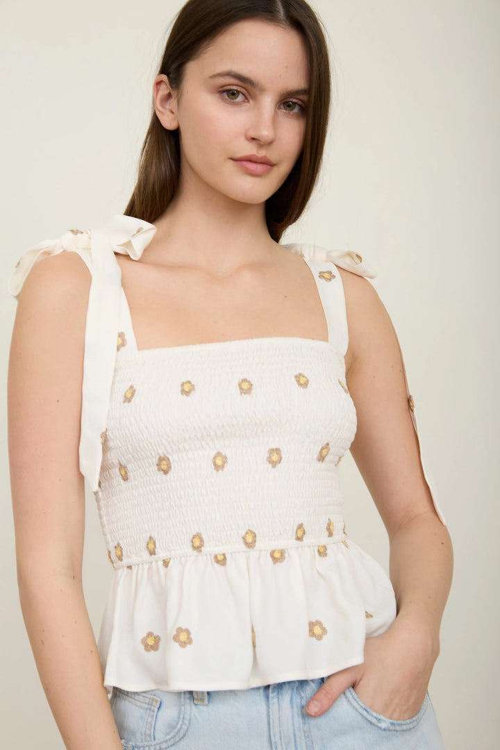 Daisy Embroidered Sleeveless Top