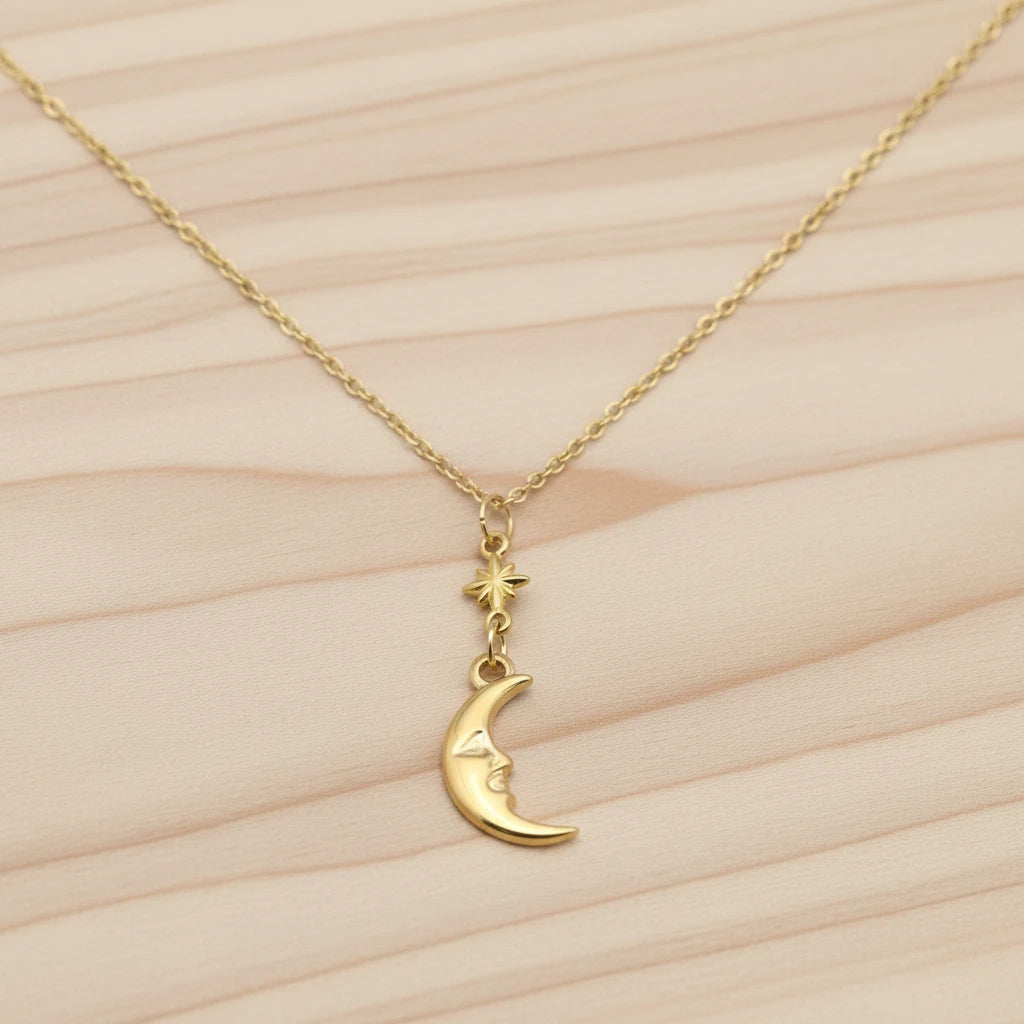 18K Star + Crescent Moon Necklace