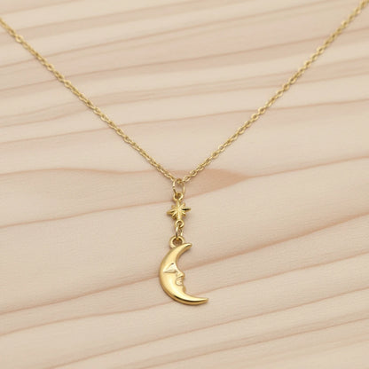 18K Star + Crescent Moon Necklace