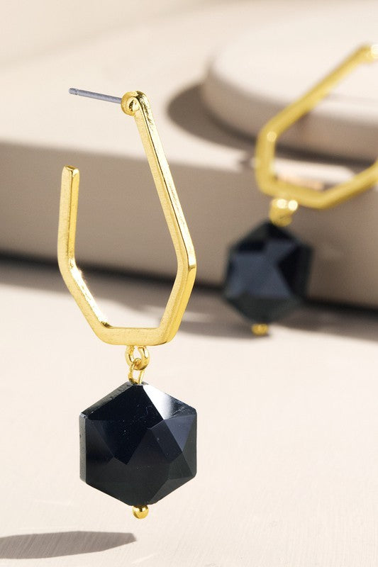 Hexagon Stone Drop Dangle