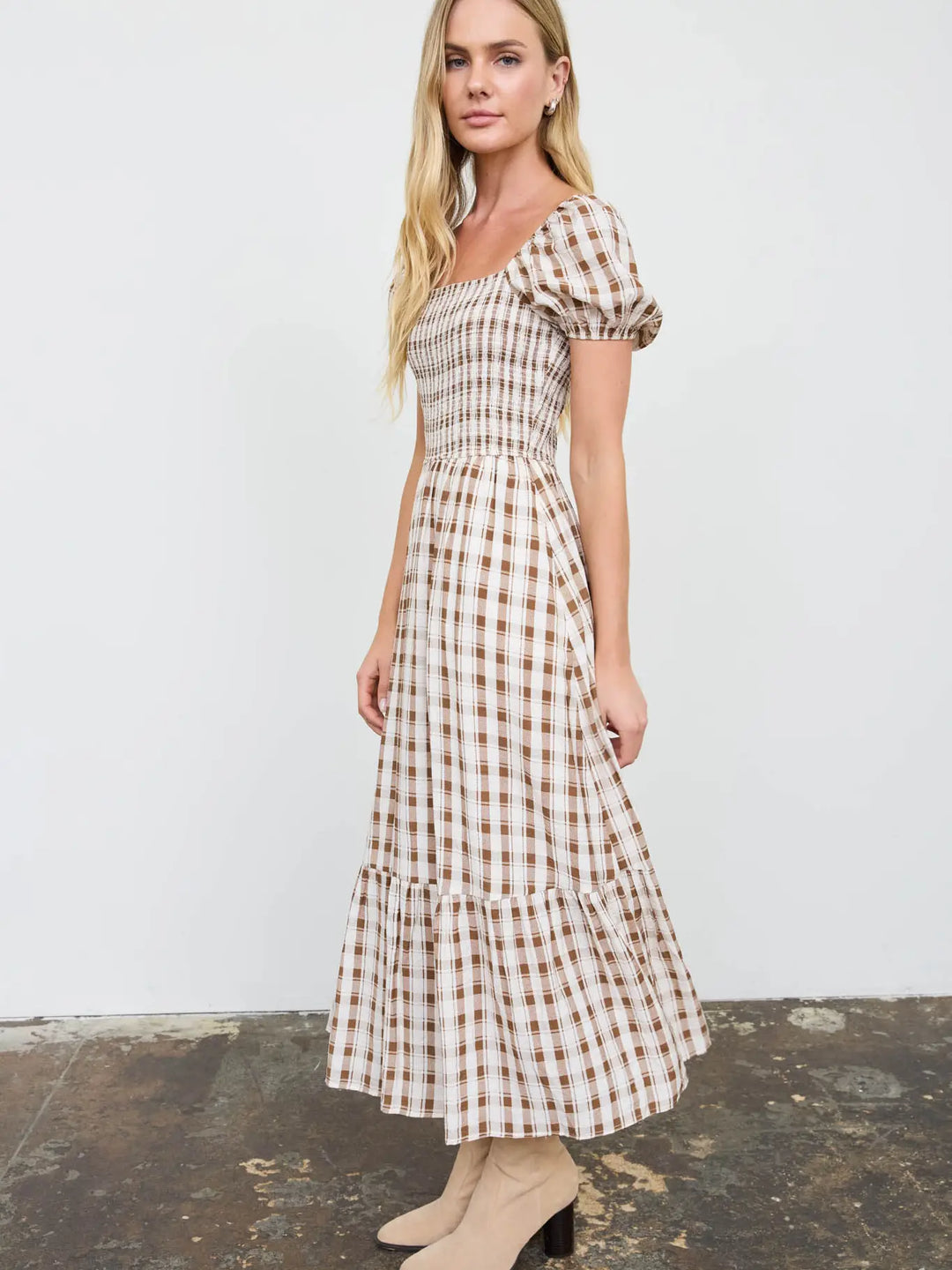 Plaid Puff Sleeve Dress