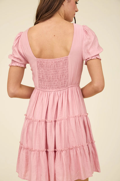 Square Neck Tiered Mini Dress