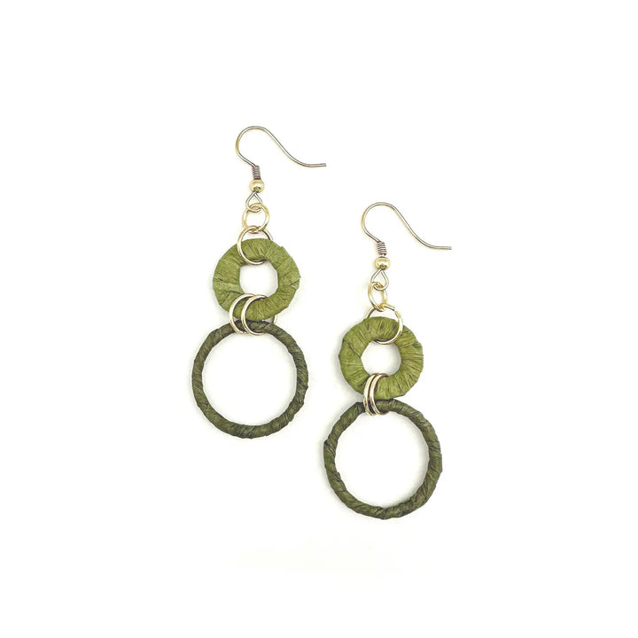 Sachi Raffia Earrings - Olive Small + Large Rings