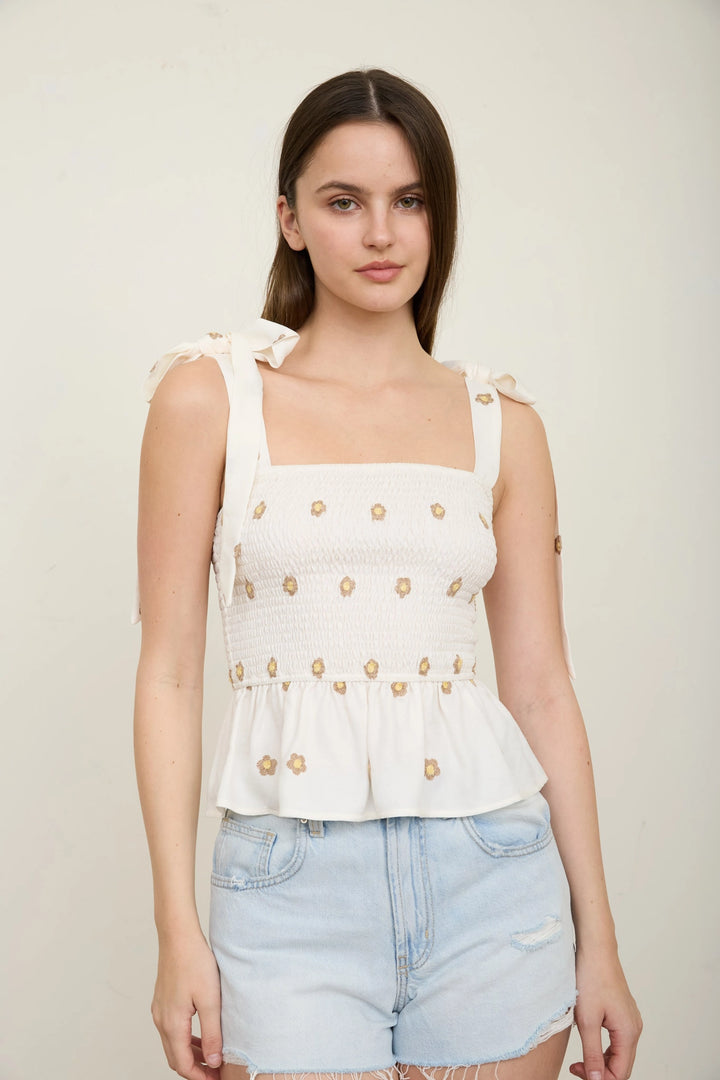 Daisy Embroidered Sleeveless Top