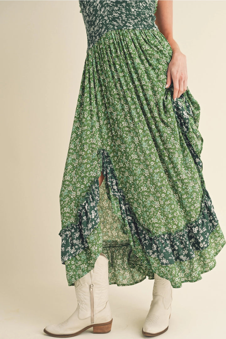 Two Tone Green Ruffle Dress