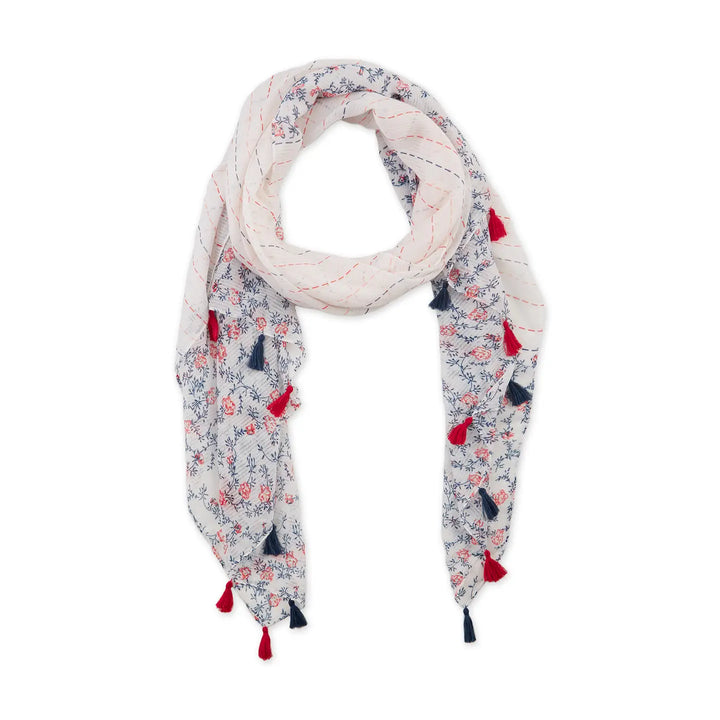 Red White + Blue Floral Scarf