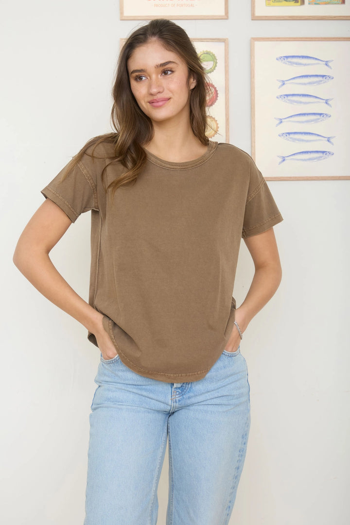 Exposed Seam Short Sleeve Top